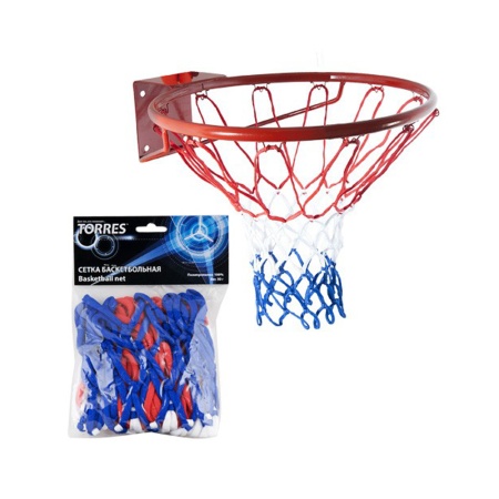 Купить Сетка баскетбольная Torres, нить 4 мм, бело-сине-красная в Белебее 